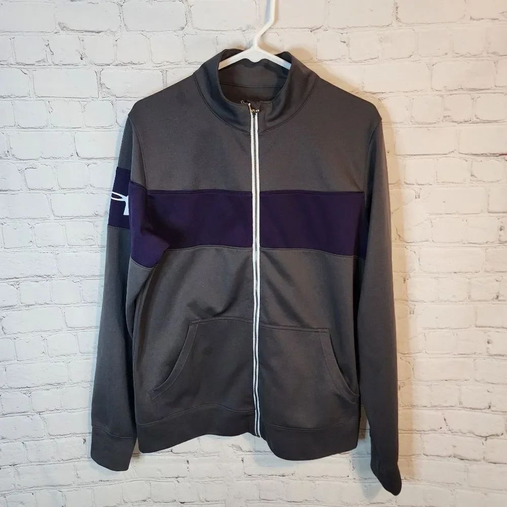 Men's Under Armour Gray and Purple Zip Up Sweater, Size Large